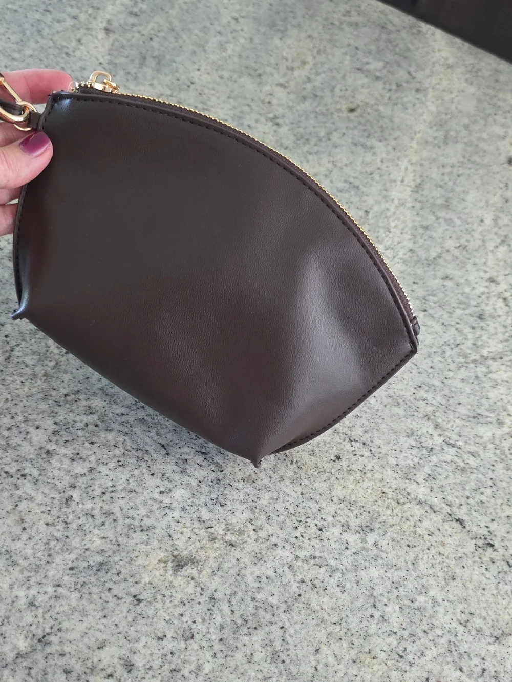 Anne Klein Chocolate Brown Faux Leather Wristlet Clutch with Gold Logo